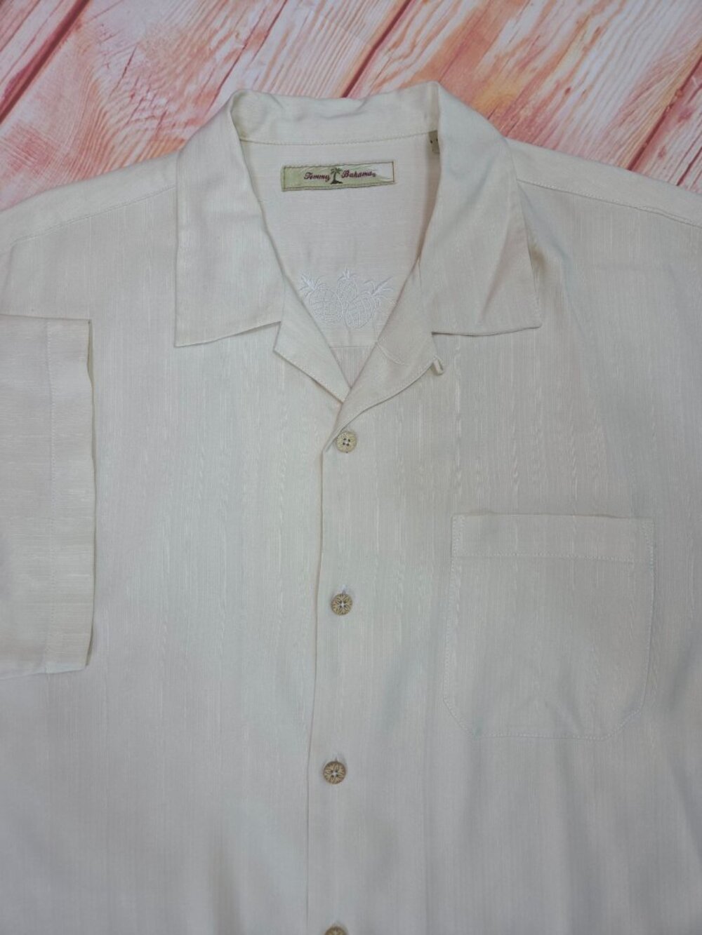 Tommy Bahama Mens Beige Silk Short Sleeve Shirt Medium